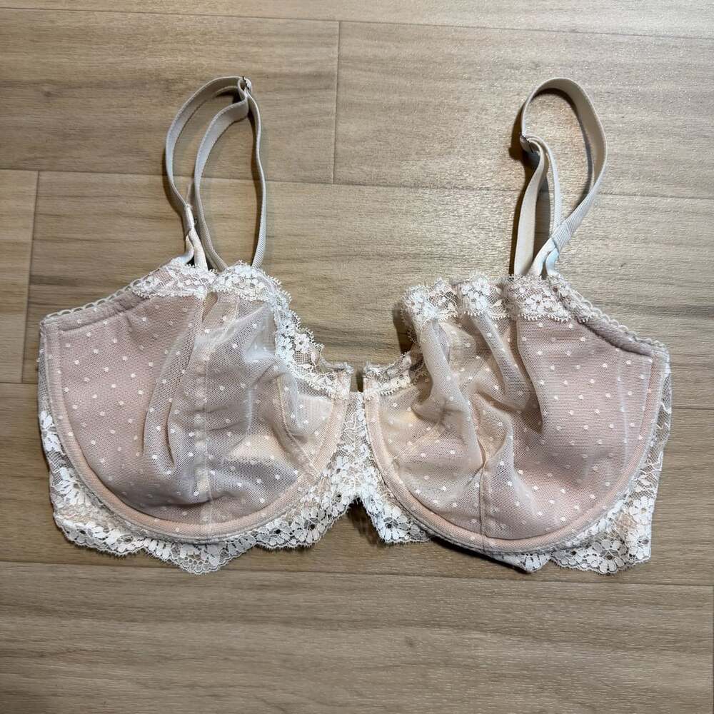 Victoria's Secret Dream Angels Push Up Without Padding Bra 36DDD Ivory Polka Dot